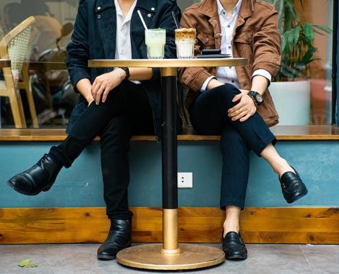 Couple having a coffee shop conversation
